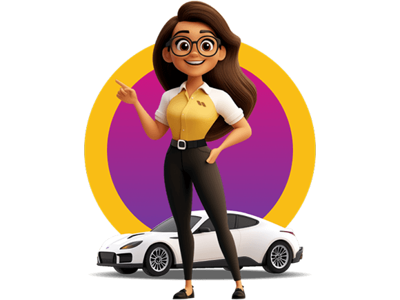 eway mascot in front of a car