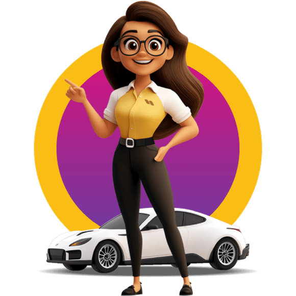 eway mascot in front of a car